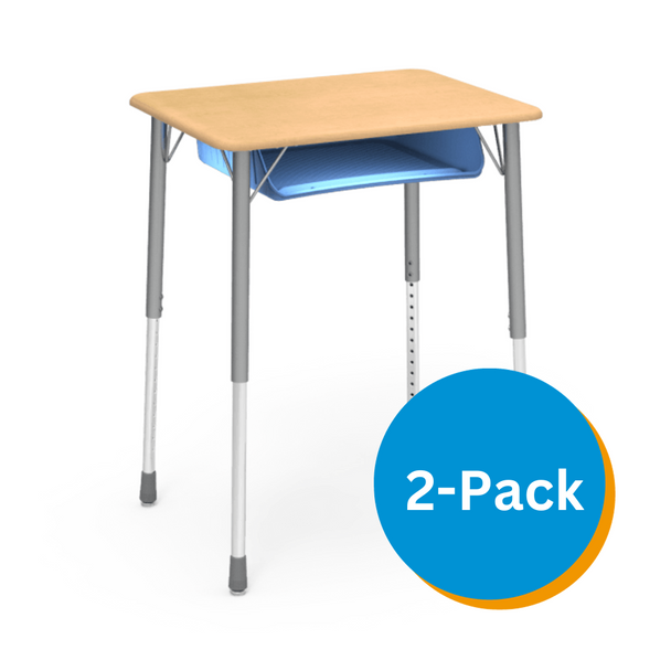 ZUMA Series Adjustable Height Student Desk, 20" x 26" Hard Plastic Top, Sky Blue Book Box, Fusion Maple Top, Silver Mist Frame - Set of 2 Desk