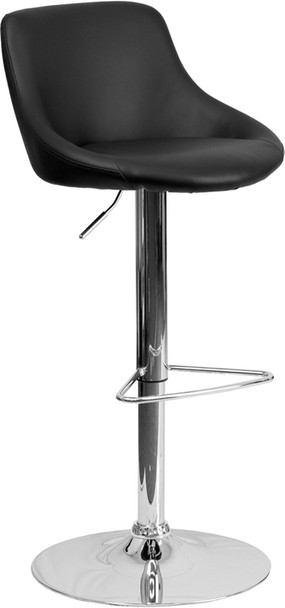 Contemporary Black Vinyl Bucket Seat Adjustable Height Barstool with Chrome Base