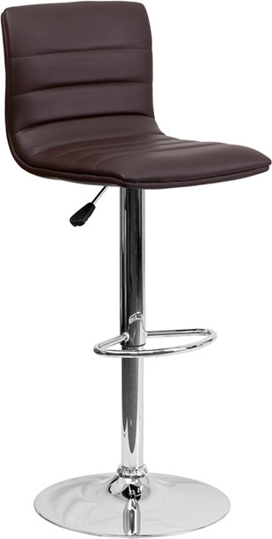 Contemporary Brown Vinyl Adjustable Height Barstool with Horizontal Stitch Back and Chrome Base