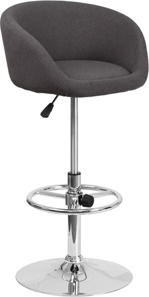 Contemporary Charcoal Fabric Adjustable Height Barstool with Barrel Back and Chrome Base