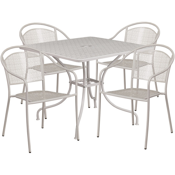 35.5'' Square Light Gray Indoor-Outdoor Steel Patio Table Set with 4 Round Back Chairs