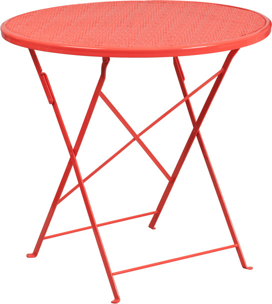 30'' Round Coral Indoor-Outdoor Steel Folding Patio Table