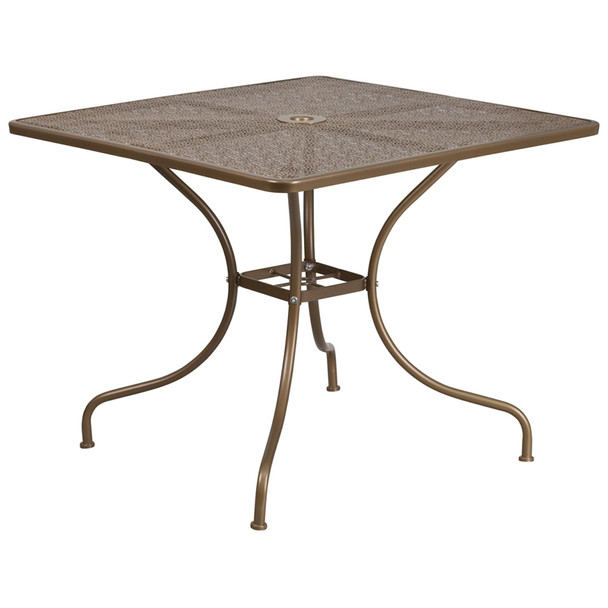 35.5'' Square Gold Indoor-Outdoor Steel Patio Table