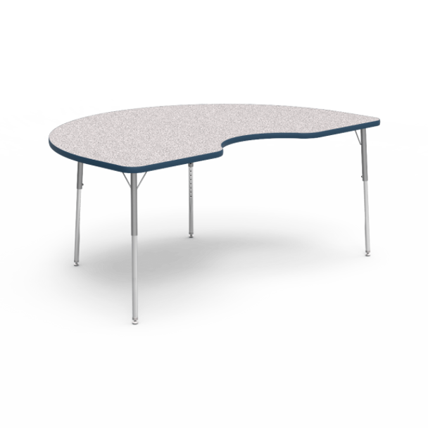 4000 Series 48" x 72" Kidney Preschool Activity Table, Grey Nebula Top, Navy Edge, Silver Mist Frame