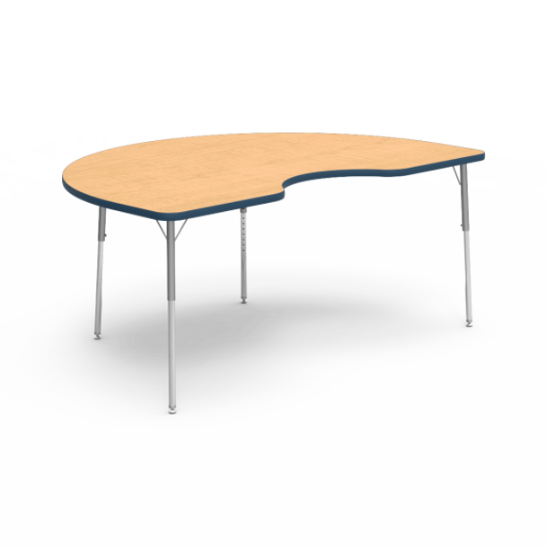 4000 Series 48" x 72" Kidney Preschool Activity Table, Fusion Maple Top, Navy Edge, Silver Mist Frame