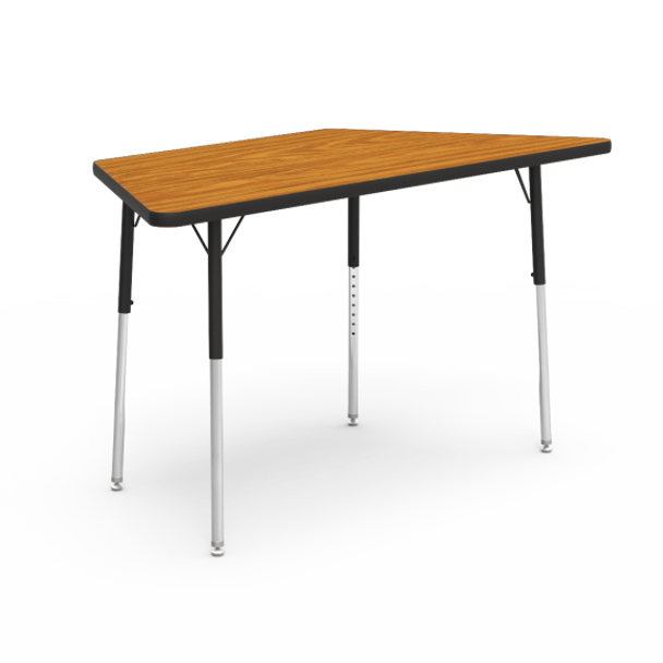 4000 Series 30" x 60" Trapezoid Activity Table, Medium Oak Top, Char Black Edge, Char Black Frame