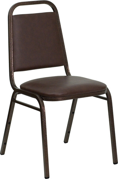 TYCOON Series Trapezoidal Back Stacking Banquet Chair in Brown Vinyl - Copper Vein Frame
