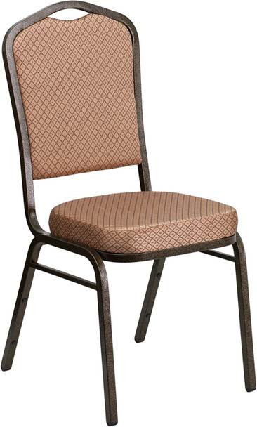 TYCOON Series Crown Back Stacking Banquet Chair in Gold Diamond Patterned Fabric - Gold Vein Frame