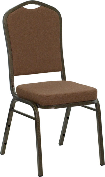 TYCOON Series Crown Back Stacking Banquet Chair in Coffee Fabric - Gold Vein Frame