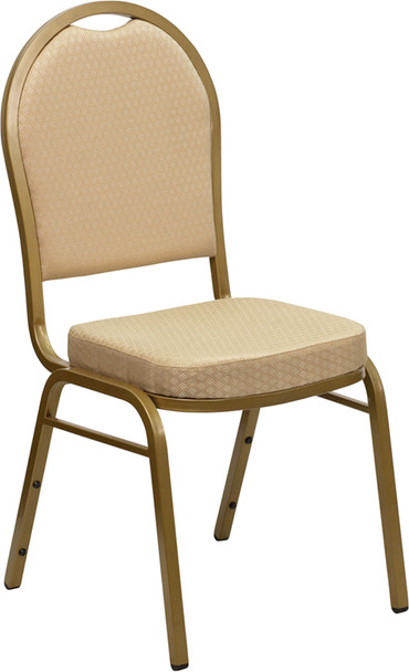 TYCOON Series Dome Back Stacking Banquet Chair in Beige Patterned Fabric - Gold Frame