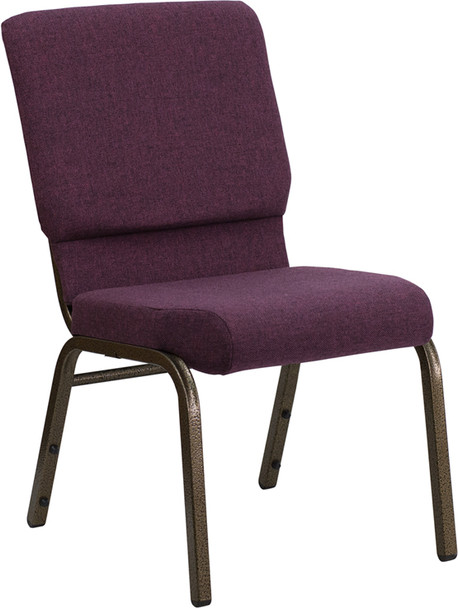 TYCOON Series 18.5''W Stacking Church Chair in Plum Fabric - Gold Vein Frame