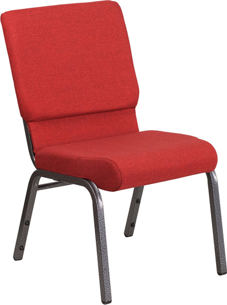 TYCOON Series 18.5''W Stacking Church Chair in Red Fabric - Silver Vein Frame