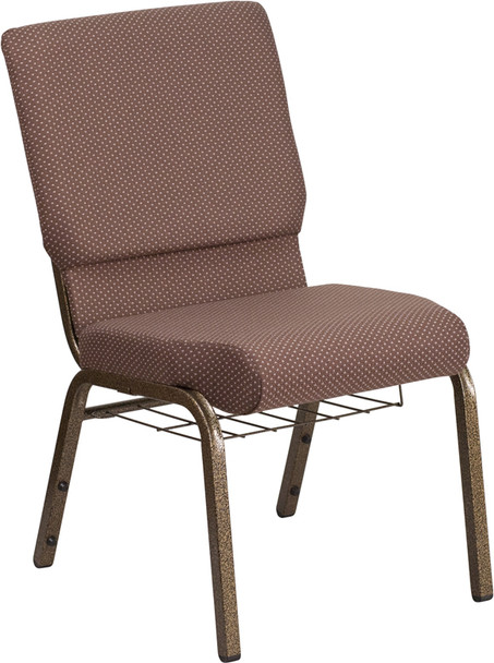 TYCOON Series 18.5''W Church Chair in Brown Dot Fabric with Book Rack - Gold Vein Frame