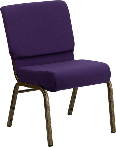 TYCOON Series 21''W Stacking Church Chair in Royal Purple Fabric - Gold Vein Frame