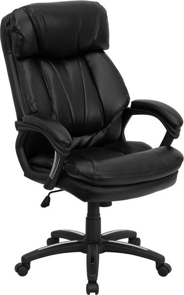 High Back Black Leather Executive Swivel Ergonomic Office Chair with Plush Headrest, Extensive Padding and Arms