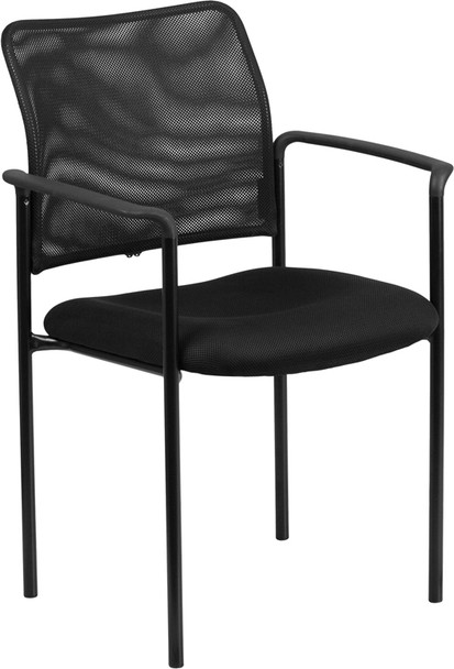 Comfort Black Mesh Stackable Steel Side Chair with Arms