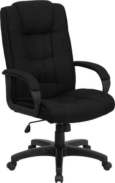 High Back Black Fabric Executive Swivel Office Chair with Arms