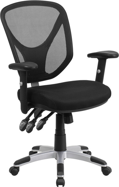 Mid-Back Black Mesh Multifunction Swivel Ergonomic Task Office Chair with Adjustable Arms