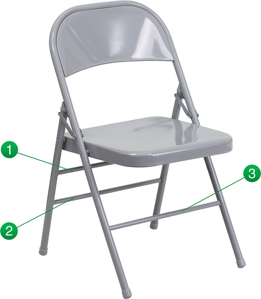 TYCOON Series Triple Braced & Double Hinged Gray Metal Folding Chair