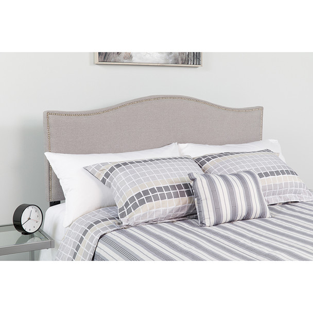 Lexington Upholstered Full Size Headboard with Accent Nail Trim in Light Gray Fabric