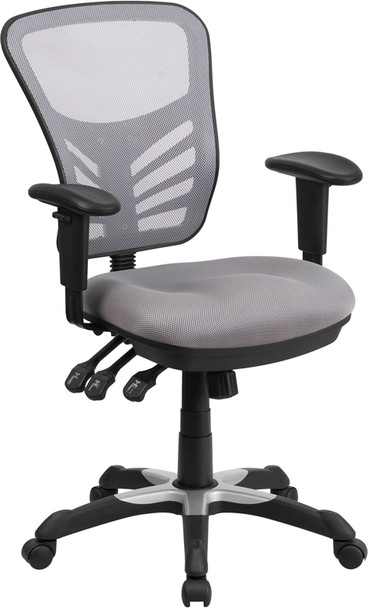 Mid-Back Gray Mesh Multifunction Executive Swivel Ergonomic Office Chair with Adjustable Arms