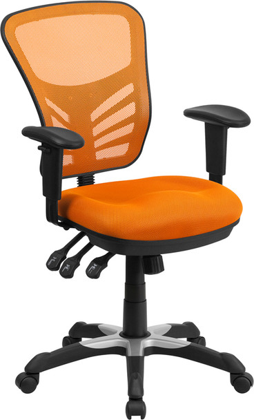 Mid-Back Orange Mesh Multifunction Executive Swivel Ergonomic Office Chair with Adjustable Arms