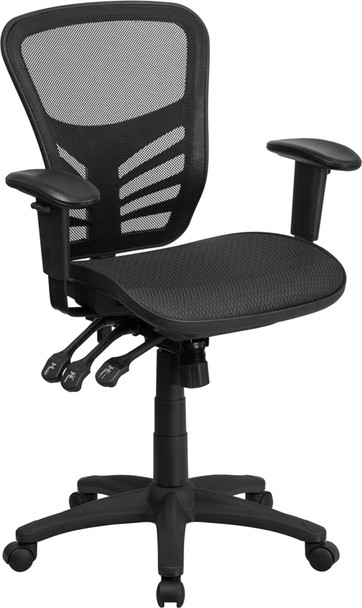 Mid-Back Transparent Black Mesh Multifunction Executive Swivel Ergonomic Office Chair with Adjustable Arms