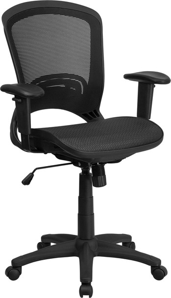 Mid-Back Transparent Black Mesh Executive Swivel Office Chair with Adjustable Arms