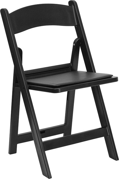 TYCOON Series 1000 lb. Capacity Black Resin Folding Chair with Black Vinyl Padded Seat