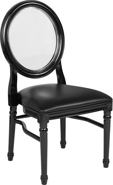TYCOON Series 900 lb. Capacity King Louis Chair with Transparent Back, Black Vinyl Seat and Black Frame