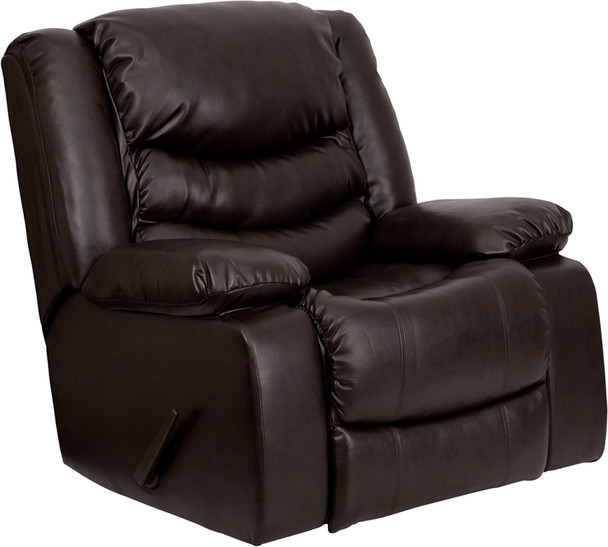 Plush Brown Leather Lever Rocker Recliner with Padded Arms