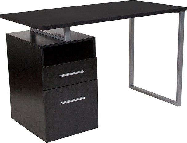 Harwood Dark Ash Wood Grain Finish Computer Desk with Two Drawers and Silver Metal Frame