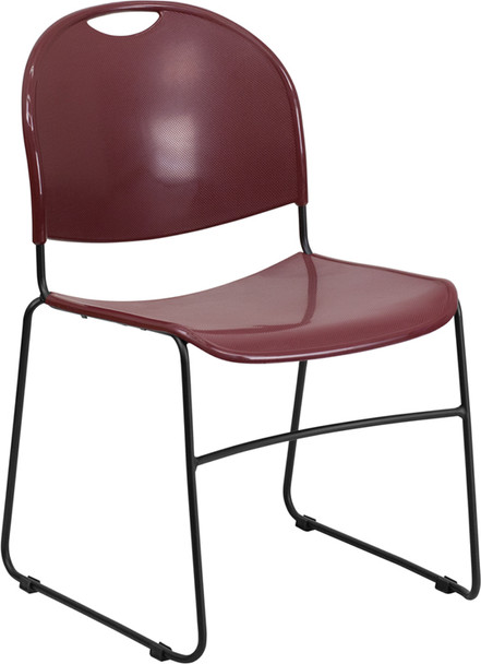 TYCOON Series 880 lb. Capacity Burgundy Ultra-Compact Stack Chair with Black Frame