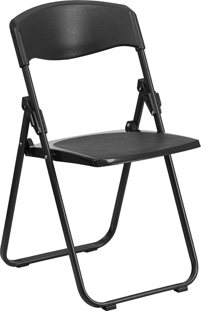 TYCOON Series 880 lb. Capacity Heavy Duty Black Plastic Folding Chair with Built-in Ganging Brackets