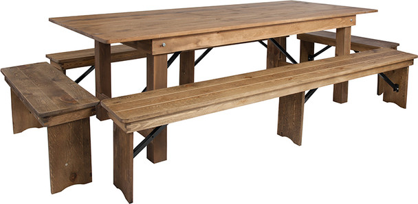 TYCOON Series 8' x 40'' Antique Rustic Folding Farm Table and Four Bench Set