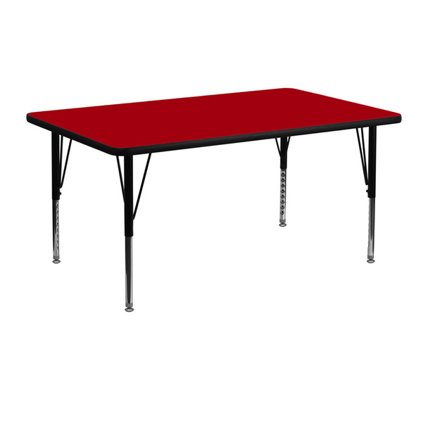 24''W x 48''L Rectangular Red Thermal Laminate Activity Table - Height Adjustable Short Legs