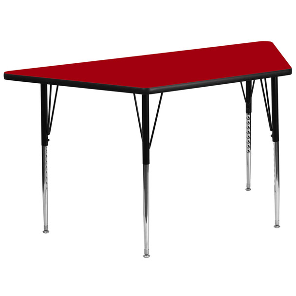29.5''W x 57.25''L Trapezoid Red Thermal Laminate Activity Table - Standard Height Adjustable Legs