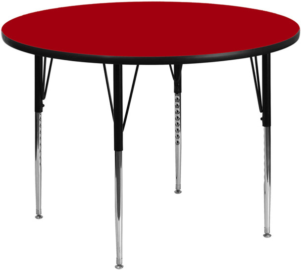 42'' Round Red Thermal Laminate Activity Table - Standard Height Adjustable Legs