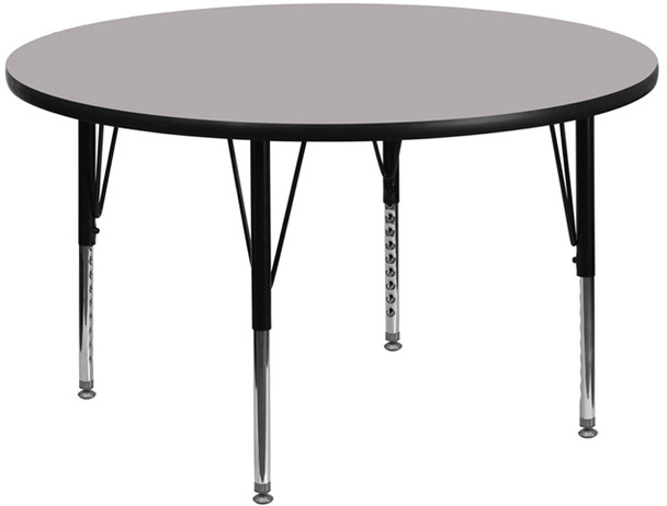 42'' Round Grey Thermal Laminate Activity Table - Height Adjustable Short Legs