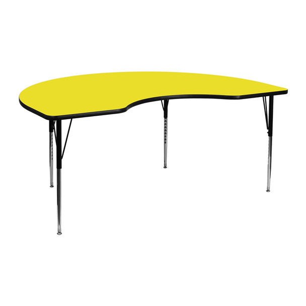 48''W x 72''L Kidney Yellow HP Laminate Activity Table - Standard Height Adjustable Legs