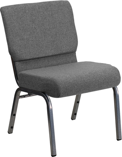 TYCOON Series 21''W Stacking Church Chair in Gray Fabric - Silver Vein Frame