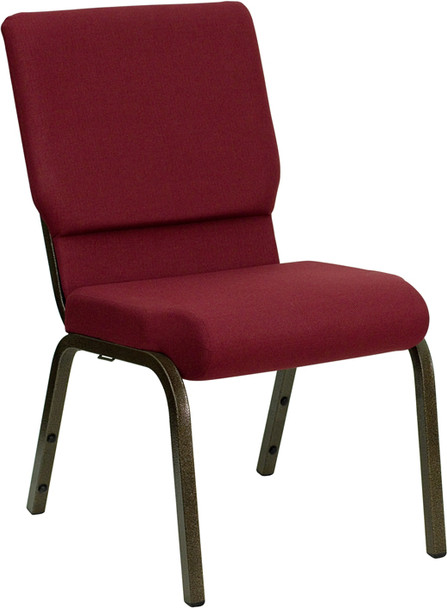 TYCOON Series 18.5''W Stacking Church Chair in Burgundy Fabric - Gold Vein Frame