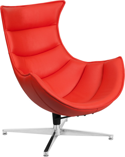 Red Leather Swivel Cocoon Chair