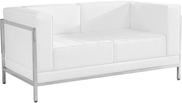 TYCOON Imagination Series Contemporary Melrose White Leather Loveseat with Encasing Frame