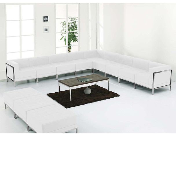 TYCOON Imagination Series Melrose White Leather Sectional & Ottoman Set, 12 Pieces