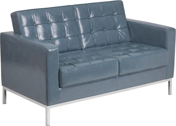 TYCOON Lacey Series Contemporary Gray Leather Loveseat with Stainless Steel Frame