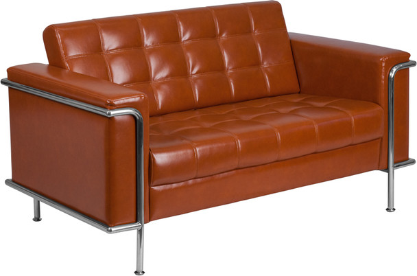 TYCOON Lesley Series Contemporary Cognac Leather Loveseat with Encasing Frame