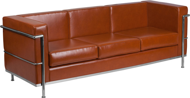 TYCOON Regal Series Contemporary Cognac Leather Sofa with Encasing Frame