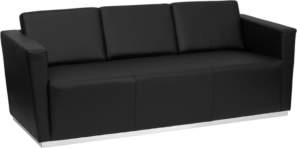 TYCOON Trinity Series Contemporary Black Leather Sofa with Stainless Steel Base
