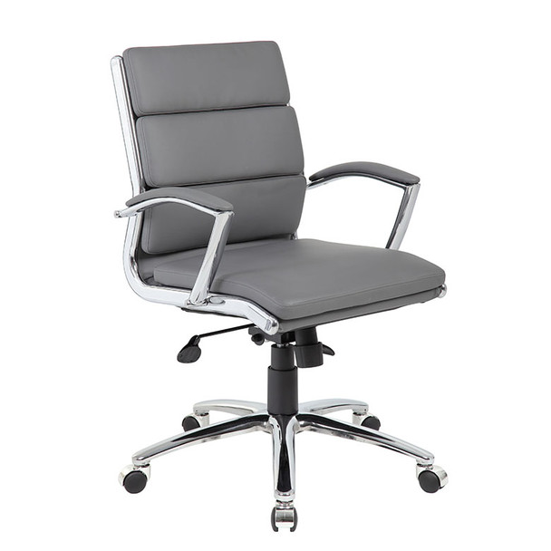 Boss Executive CaressoftPlus Chair with Metal Chrome Finish - Mid Back Grey